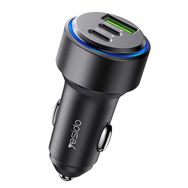 Incarcator auto 2x tip C, USB-A, 60W Yesido Y50, negru