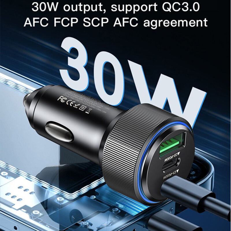 Incarcator auto 2x tip C, USB-A, 60W Yesido Y50, negru