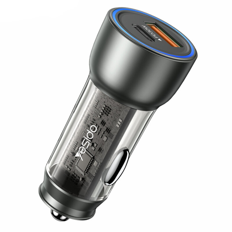 Incarcator auto bricheta USB 30W, Yesido Y49, gri