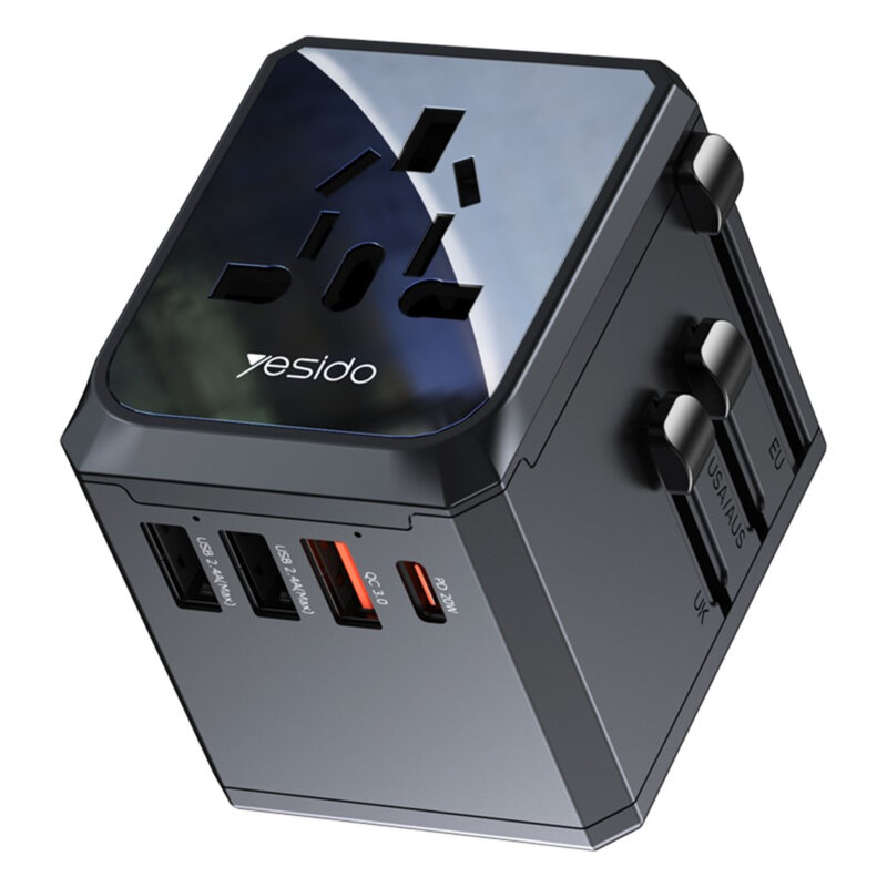 Adaptor priza EU, Type-C, 3x USB-A, Yesido MC24, negru