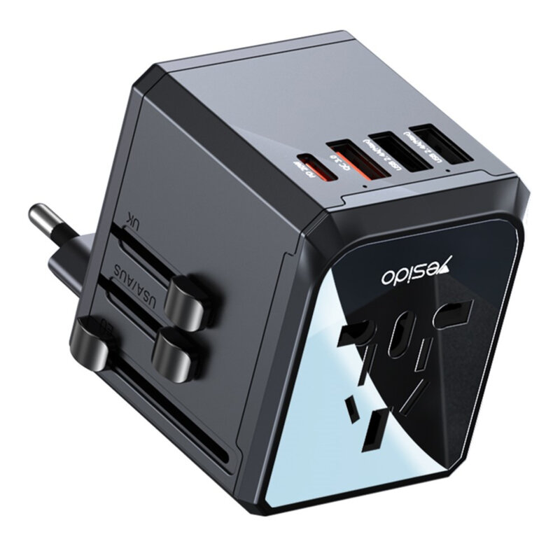 Adaptor priza EU, Type-C, 3x USB-A, Yesido MC24, negru