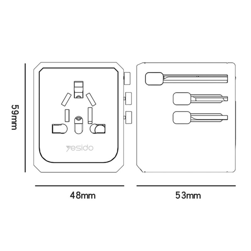 Adaptor priza EU, Type-C, 3x USB-A, Yesido MC24, negru