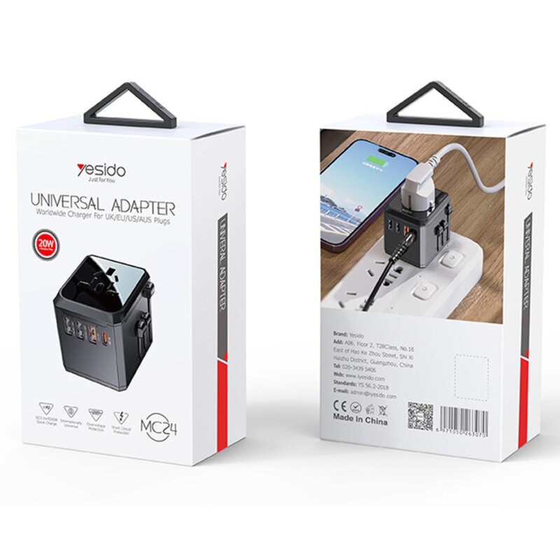 Adaptor priza EU, Type-C, 3x USB-A, Yesido MC24, negru