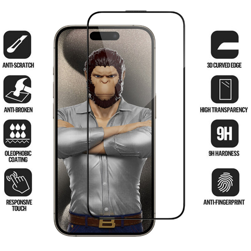 Folie iPhone 16 Pro Max Blueo 3D Full Display Curved Edge HD Glass, negru