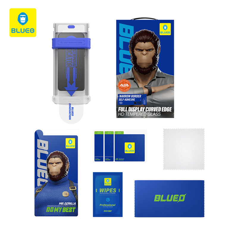 Folie iPhone 16 Pro cu aplicator Blueo 3D Full Display Curved Edge HD Glass, negru