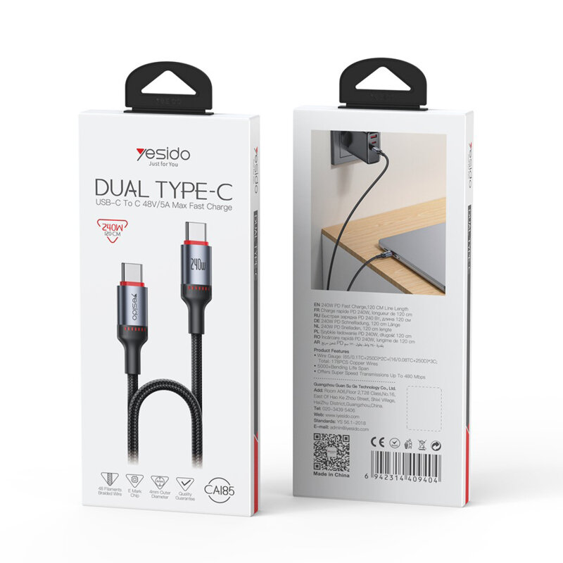 Cablu de date Type-C Fast Charging, 240W Yesido CA185, 1.2m