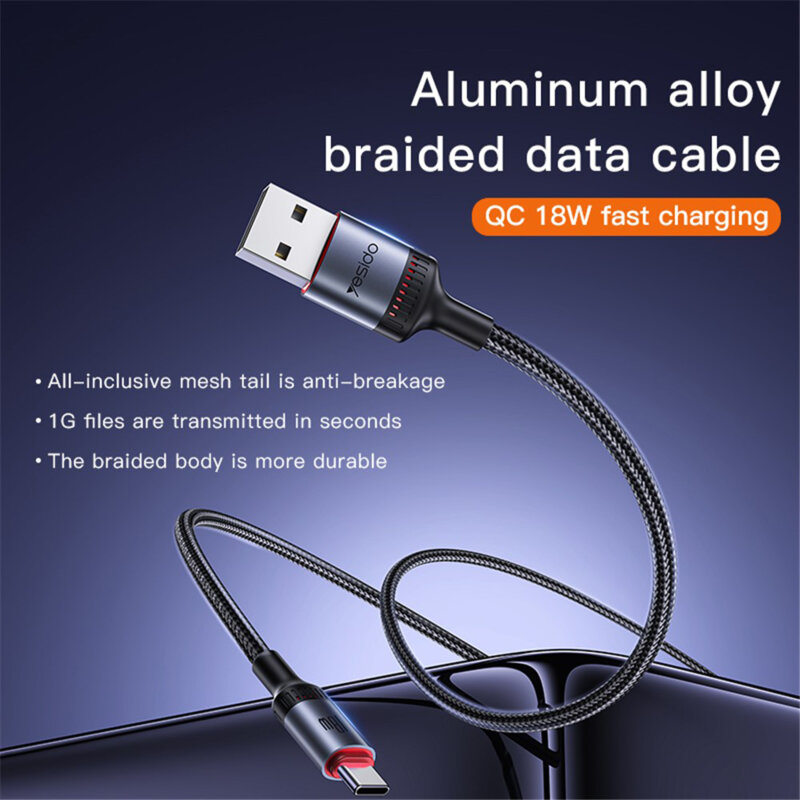 Cablu de date USB, Type-C, 18W, 3A Yesido CA129C, 1.2m
