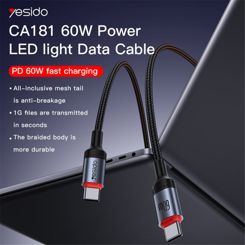 Cablu de date tip C Fast Charging 60W, 3A Yesido CA181, 1.2m