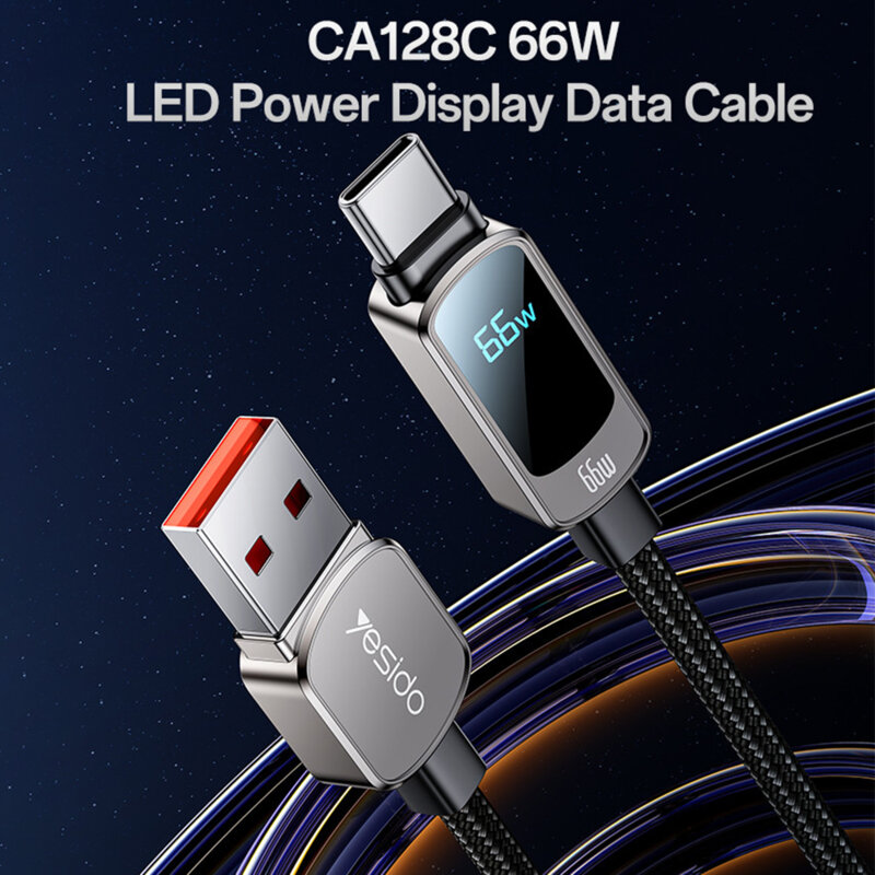 Cablu USB, tip C Fast Charge, 66W, 5A Yesido CA128C, 1.2m