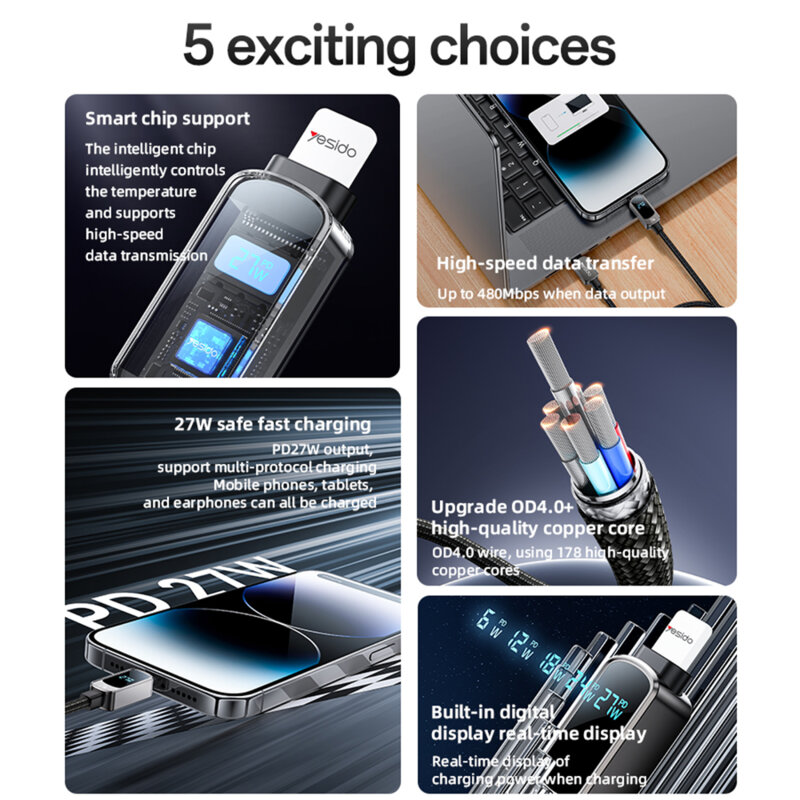 Cablu de date Type-C Fast Charging 27W, 3A Yesido CA180, 1.2m