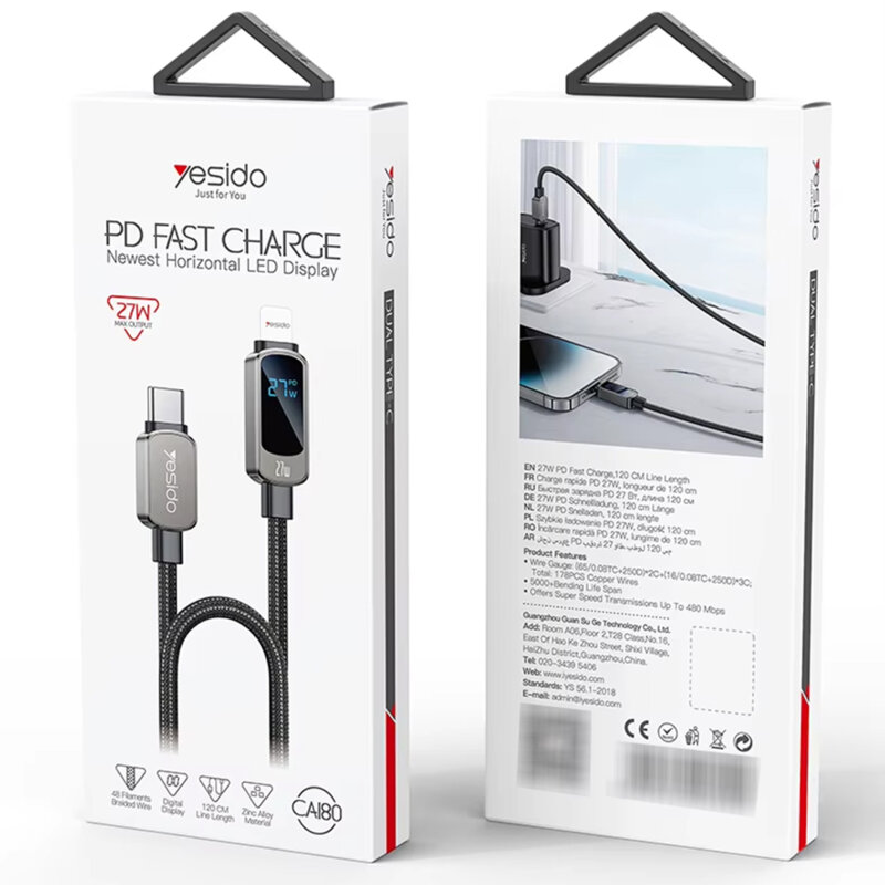 Cablu de date Type-C Fast Charging 27W, 3A Yesido CA180, 1.2m