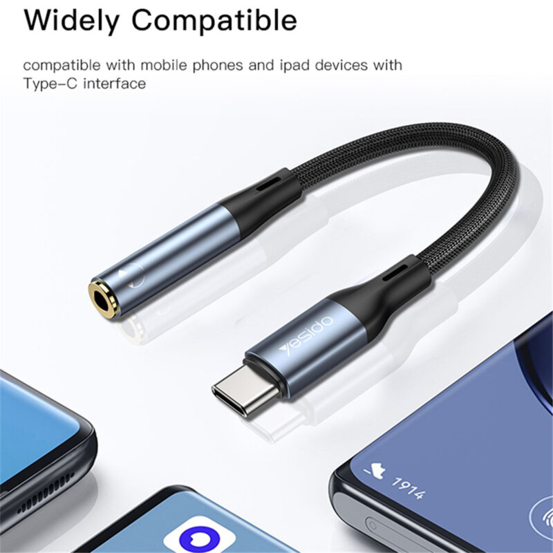 Adaptor audio USB-C la Jack 3.5mm Yesido, 15cm, YAU38, negru