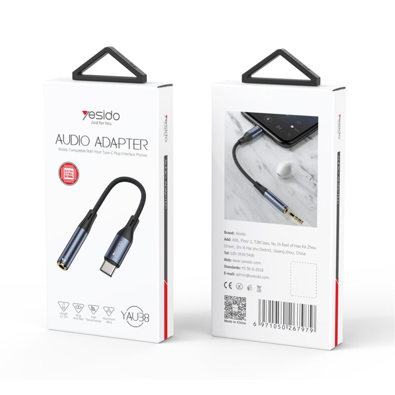 Adaptor audio USB-C la Jack 3.5mm Yesido, 15cm, YAU38, negru