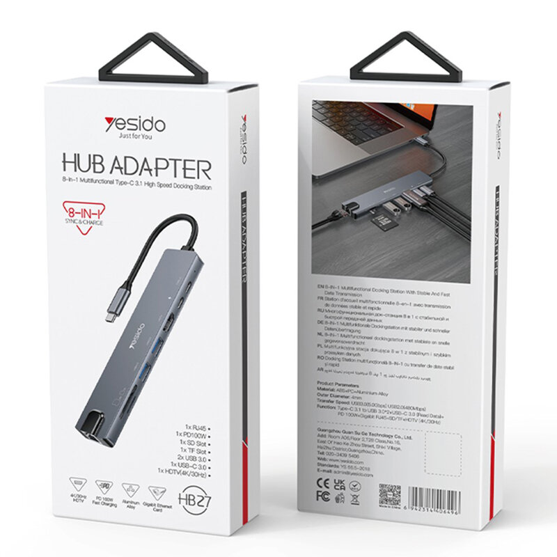 Hub Type-C la USB, Type-C, HDMI, TF/SD, PD100W Yesido, HB27