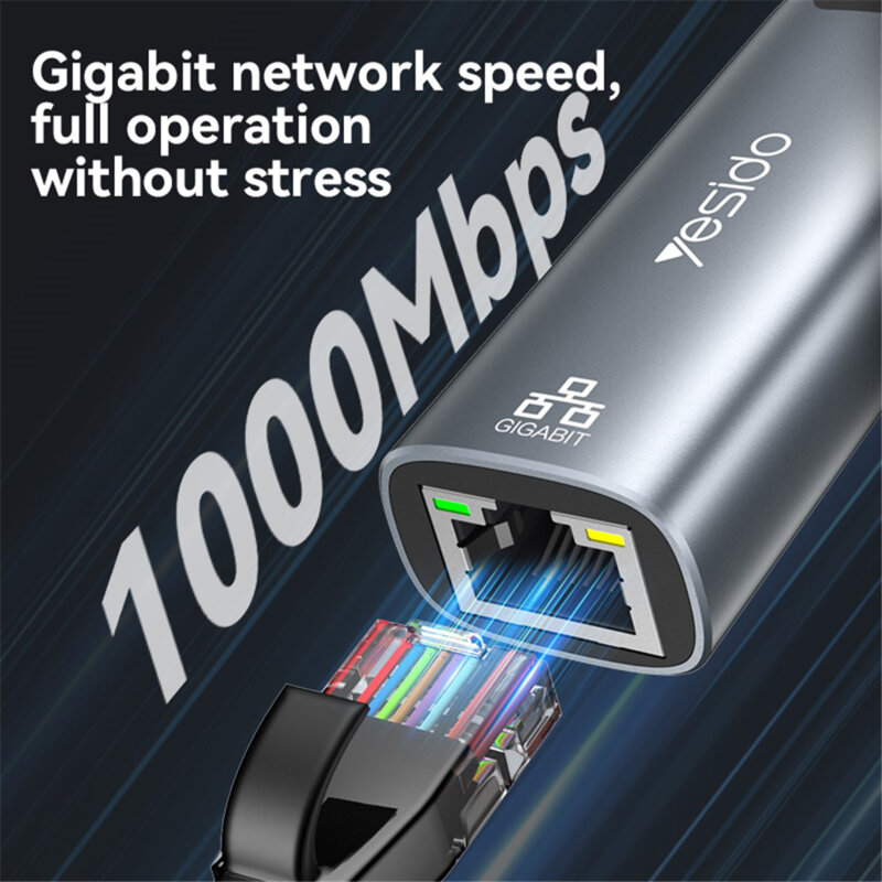 Adaptor internet USB, Type-C la RJ45 1000Mbps Yesido, HB26