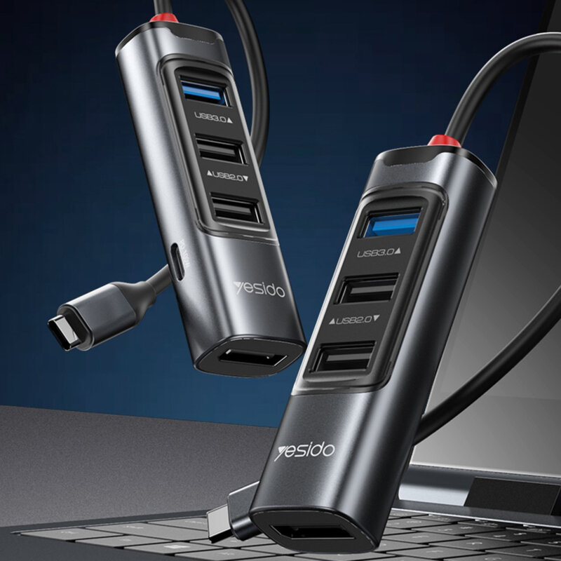 Hub Type-C la USB, USB-C, DP, PD100W, 4K, 5in1 Yesido, HB23