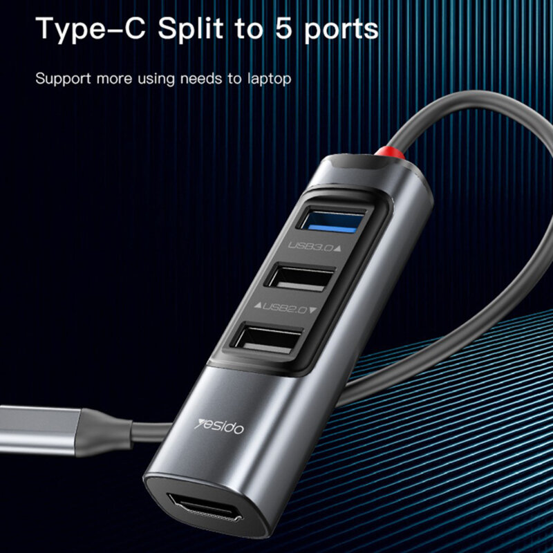 Hub Type-C la USB, USB-C, HDMI, PD100W, 4K, 5in1 Yesido, HB22
