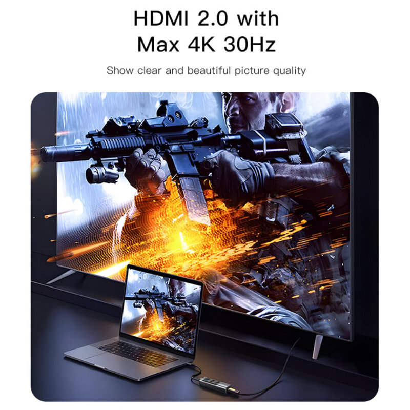 Hub Type-C la USB, USB-C, HDMI, PD100W, 4K, 5in1 Yesido, HB22