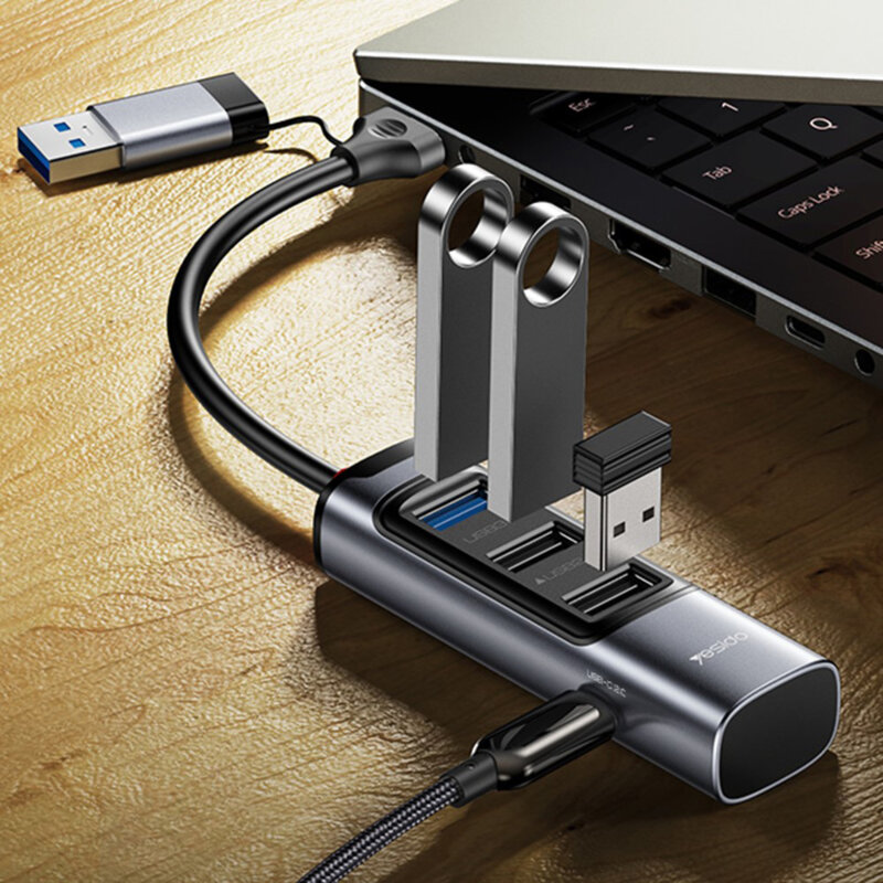 Hub USB, Type-C la 3x USB, USB-C, PD100W, 5Gbps Yesido, HB19
