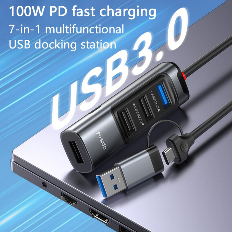 Hub USB, Type-C la 4x USB, USB-C, PD100W, 5Gbps Yesido, HB20