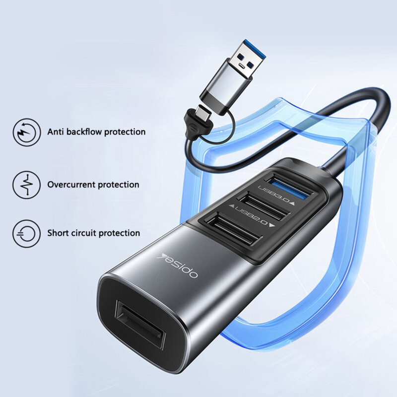 Hub USB, Type-C la 4x USB, USB-C, PD100W, 5Gbps Yesido, HB20