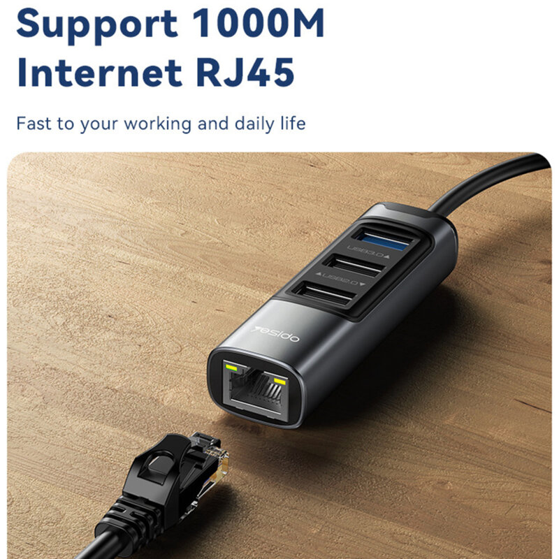 Hub USB, Type-C la USB, USB-C, RJ45 PD100W, 5Gbps Yesido, HB21