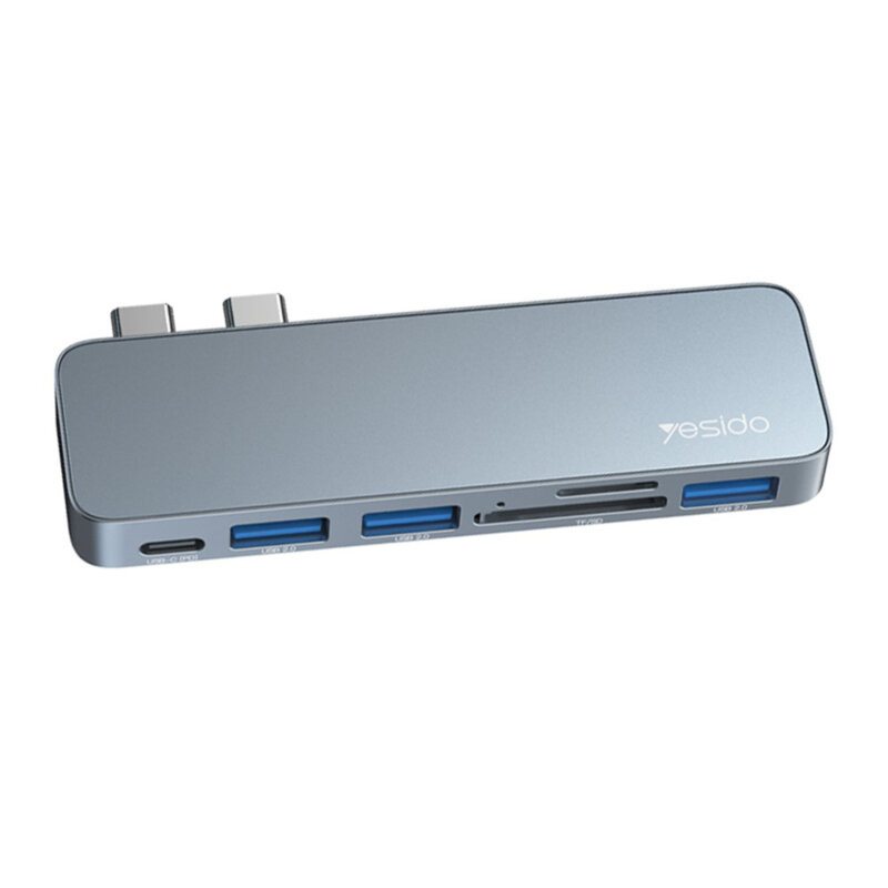 Hub 2x Type-C la 3x USB, USB-C, SD/TF, 5Gbps Yesido, HB10
