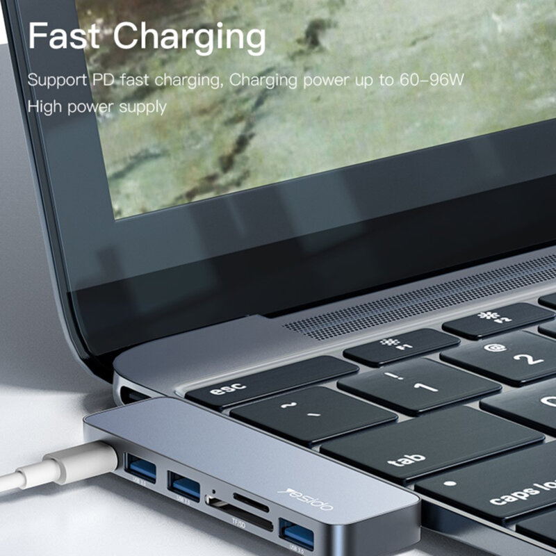 Hub 2x Type-C la 3x USB, USB-C, SD/TF, 5Gbps Yesido, HB10