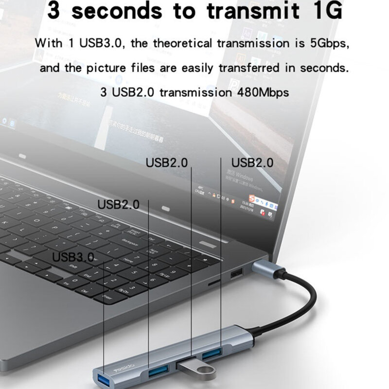 Docking Station Type-C la 4x USB Yesido, 5Gbps, HB17