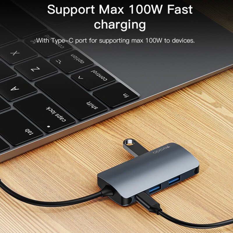 Docking Station Type-C la 3x USB, TF/SD Card, Type-C, VGA, Yesido HB16