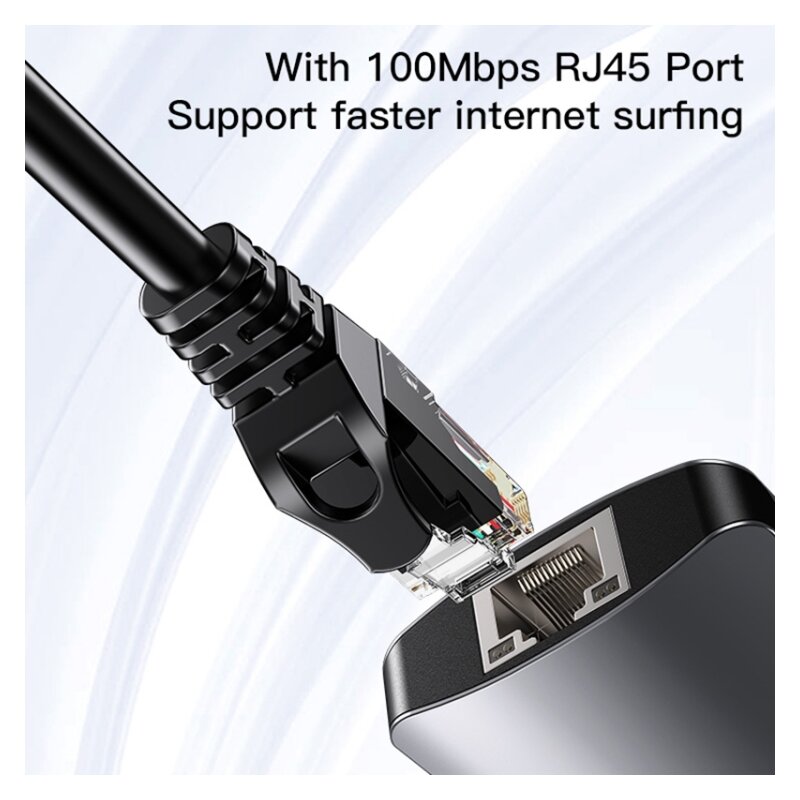 Hub Type-C la USB, USB- C, SD/TF, RJ45 Yesido, 1000Mbps, HB15