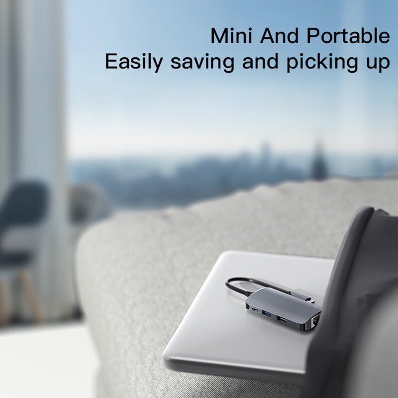 Hub Type-C la USB, USB- C, SD/TF, RJ45 Yesido, 1000Mbps, HB15