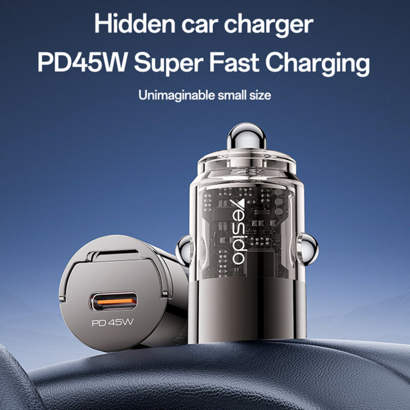 Mini incarcator auto PD45W, USB-C Yesido Y67, negru