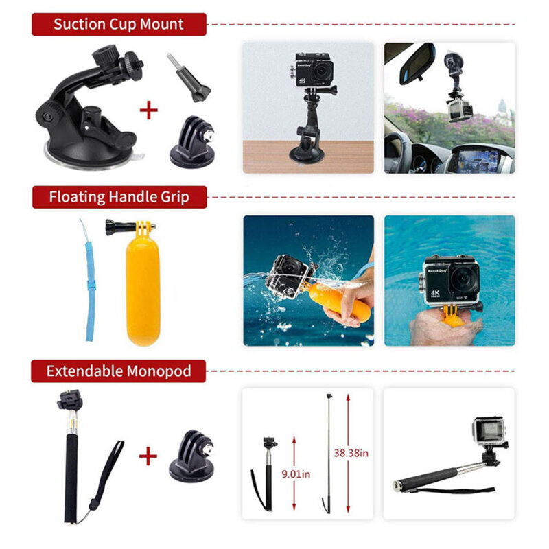 Kit 15in1 accesorii pentru camera de actiune GoPro Hero Techsuit CamQuest SA15