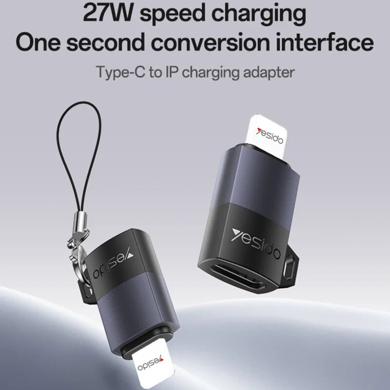 Adaptor OTG Type-C la Lightning, 27W Yesido GS27, gri