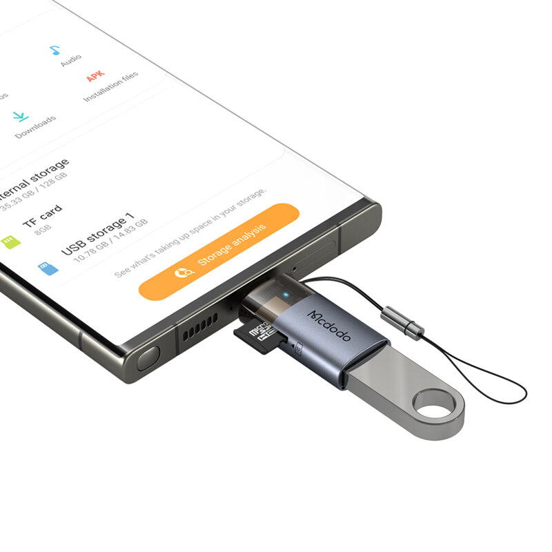 Adaptor OTG 2in1 USB la Type-C, cititor carduri TF Mcdodo, OT-7600