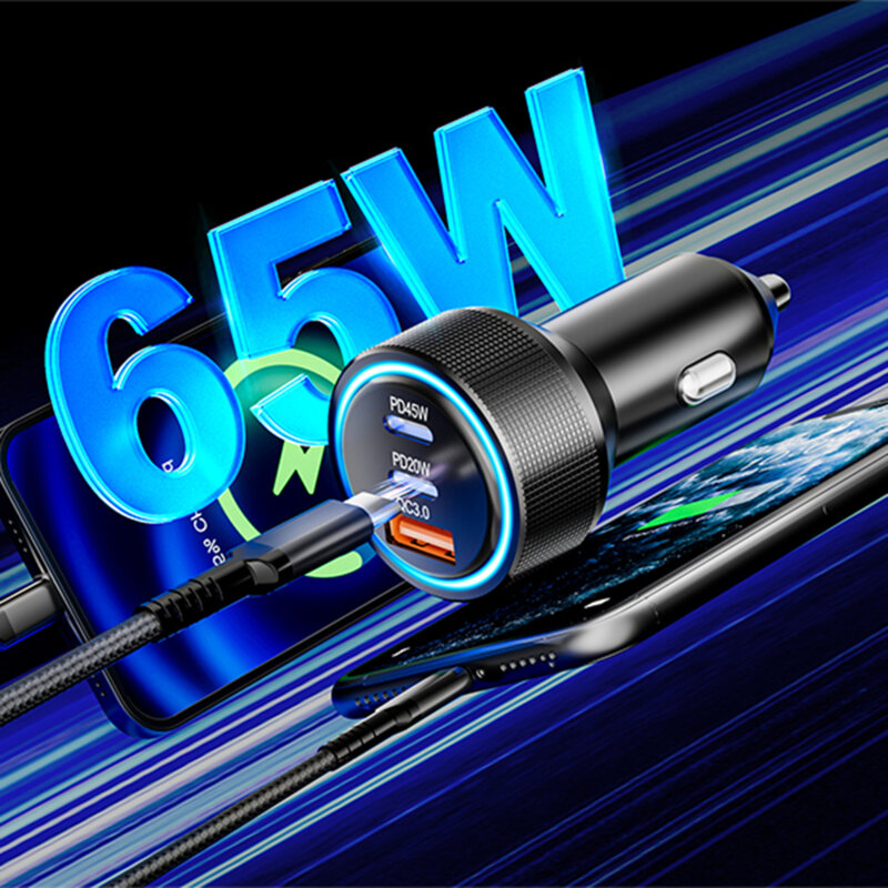 Incarcator auto bricheta USB, Type-C 60W Techsuit C6, arginsiu