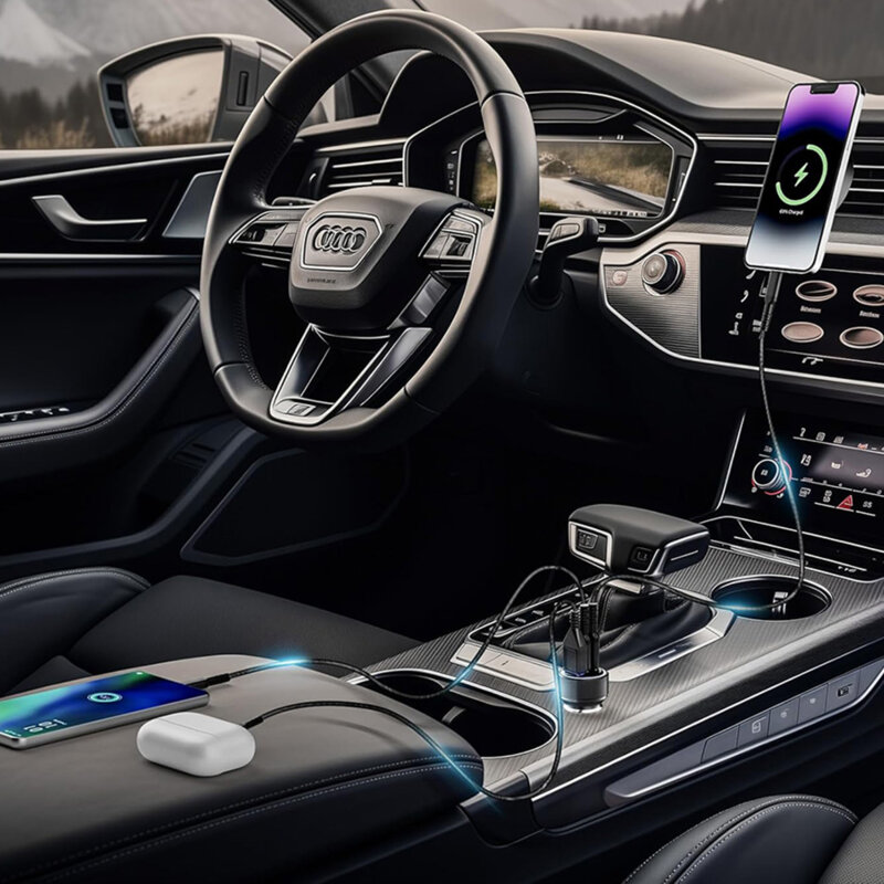 Incarcator auto bricheta USB, Type-C 60W Techsuit C6, arginsiu