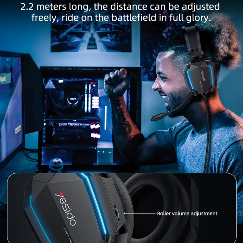 Casti gaming cu microfon Yesido EK03, lumini, Jack, USB, 2m