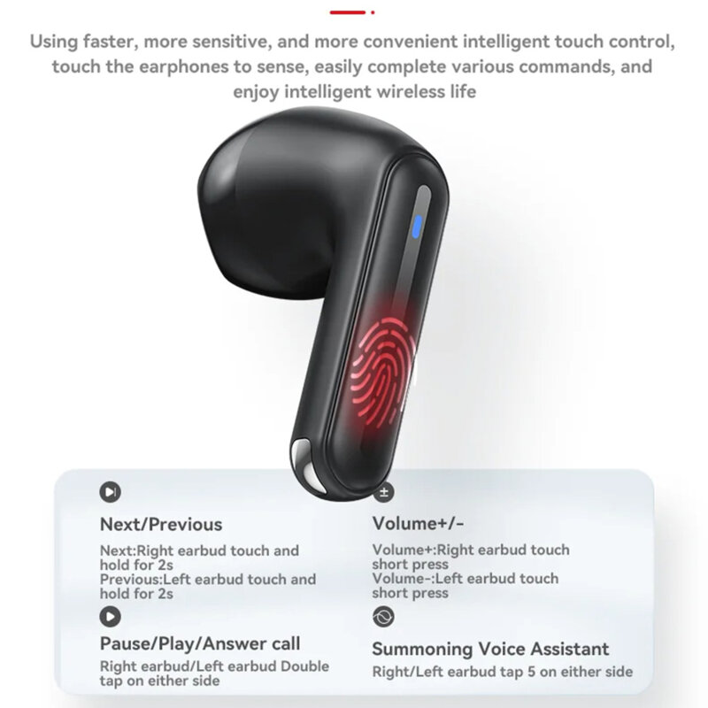 Casti wireless cu ENC, control tactil, LED TWS19, 470mAh, negru