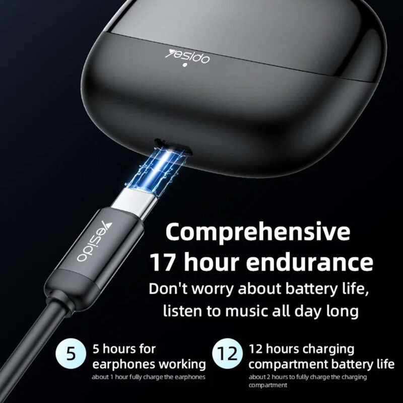 Casti Bluetooth True Wireless Yesido TWS26, 250mAh, negru