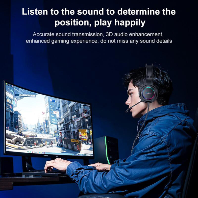 Casti gaming cu microfon si fir Yesido EK05, lumini RGB, mufa USB