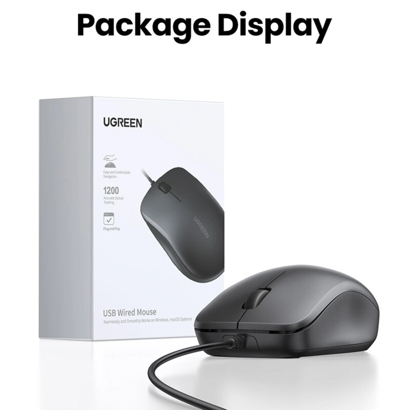 Mouse cu fir pentru laptop, PC 1200 DPI Ugreen, 1.5m, negru, 90789