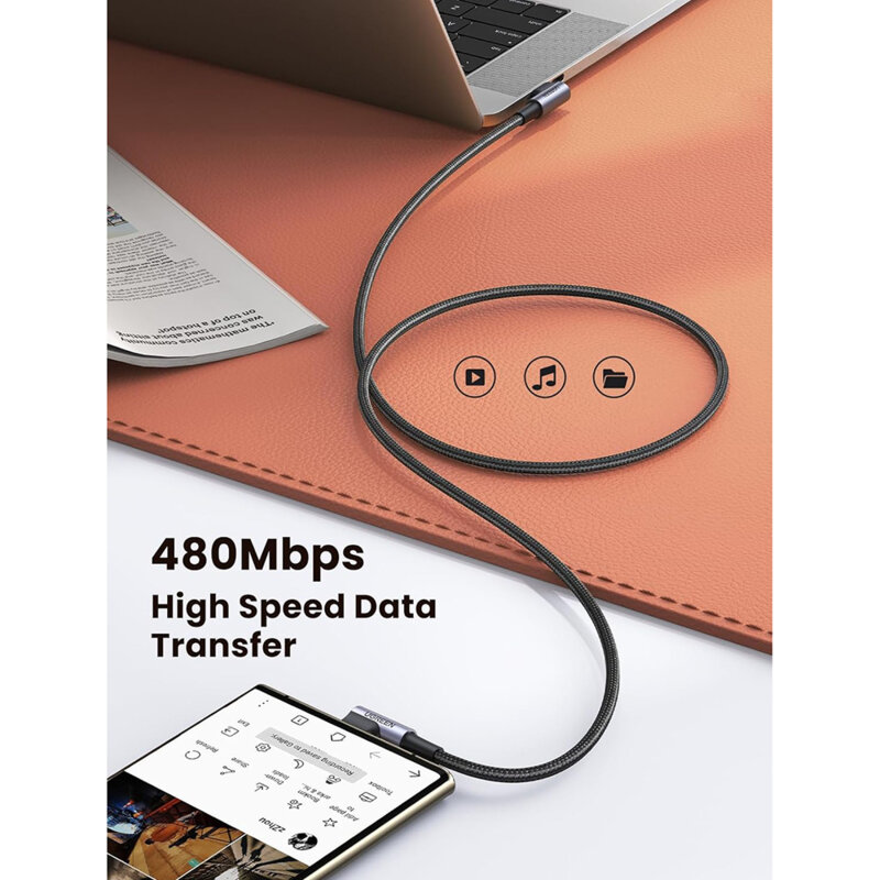 Cablu incarcare Type-C 60W, 3A, 1m Ugreen, gri, 70529