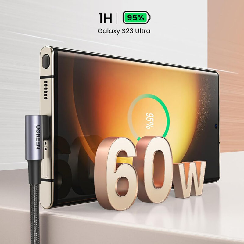 Cablu incarcare Type-C 60W, 3A, 1m Ugreen, gri, 70529