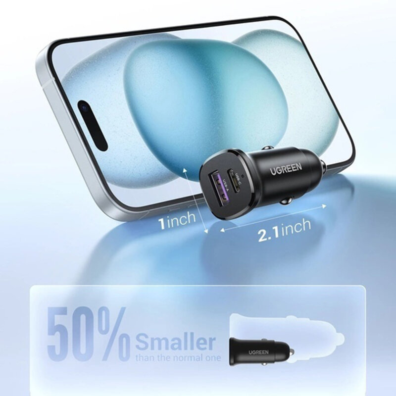 Incarcator auto bricheta USB, Type-C, 30W Ugreen, negru, 25845