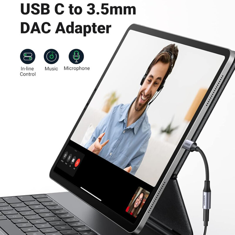 Adaptor audio Ugreen AV161, convertor Type-C la Jack 3.5mm, gri, 80154