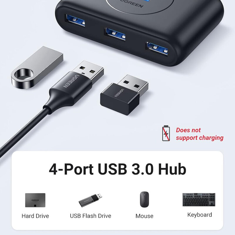 Hub USB la 4x USB 5Gbps Ugreen, 1m, negru, 20291