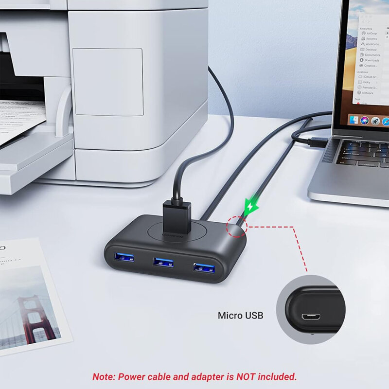 Hub USB la 4x USB 5Gbps Ugreen, 1m, negru, 20291