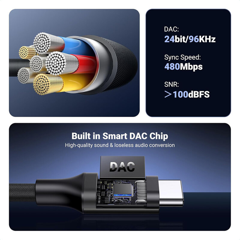 Adaptor audio Ugreen AV161, convertor Type-C la Jack 3.5mm, negru, 50631